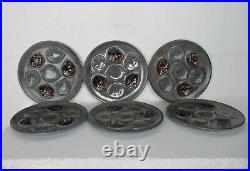 Set of 6 French Oyster Plates Porcelain Faience Hand Painted Glazed
