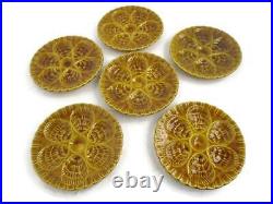 Set of 6 French Oyster Plates Porcelain Faience Majolica Brown Glazed Vintage