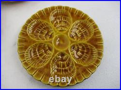 Set of 6 French Oyster Plates Porcelain Faience Majolica Brown Glazed Vintage
