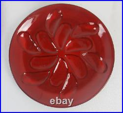 Set of 6 French Oyster Plates Porcelain Faience Majolica Red Glazed Vintage