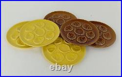 Set of 6 French Oyster Plates Porcelain Pottery Faience Brown and Yellow Vintag