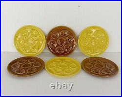 Set of 6 French Oyster Plates Porcelain Pottery Faience Brown and Yellow Vintag