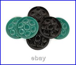Set of 6 French Oyster Plates Porcelain Pottery Faience black and Green Vintage