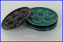 Set of 6 French Oyster Plates Porcelain Pottery Faience black and Green Vintage