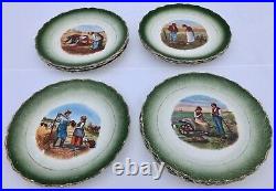 Set of Ten Faience Transferware Plates With Millet Farming Scenes, Early 1900s