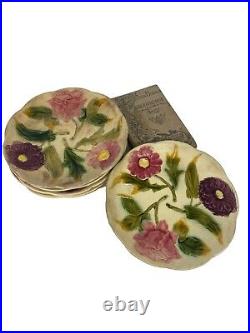 Six 6 Antique French Choisy le roi Majolica Barbotine Flower Plates hand painted