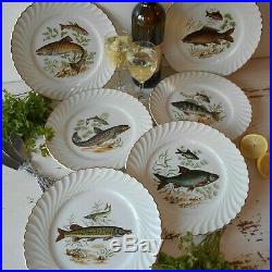 Six Antique, French, Luneville Fish Plates.'Lunéville Faience' Fish Plate Set