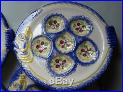Six Larges Plates Oyster Faience Majolica French Pornic Bretagne 111/4