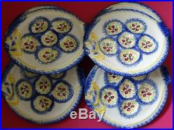 Six Larges Plates Oyster Faience Majolica French Pornic Bretagne 111/4