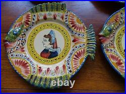 Six Vintage Fish Plate French Faience Henriot Quimper