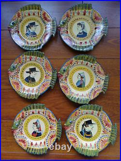 Six Vintage Fish Plate French Faience Henriot Quimper