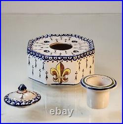 +++Special French Antique Faience hand painted signed and numbered Inkwell 19th