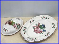 St. Clement French Faience Pottery Floral 12.5 Covered TUREEN big platter liner