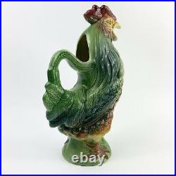 St Clement French Majolica Rooster Pitcher 1920s Faience Farmhouse Pottery 11.5
