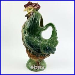 St Clement French Majolica Rooster Pitcher 1920s Faience Farmhouse Pottery 11.5
