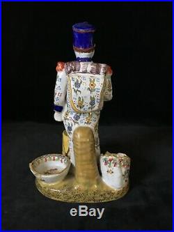 Stunning NAPOLEONIC SOLDIER Antique TRIPLE SALT DESVRES French Faience c1890