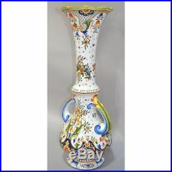 Superb Large Antique French Desvres Hand Painted Faience Vase by Jules Verlingue