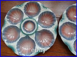 TWO VINTAGE FRENCH PLATES OYSTER FAIENCE MAJOLICA SARREGUEMINES circa 1920s
