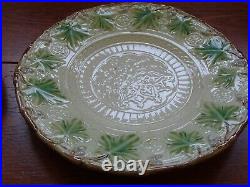 Three Antique French Plate Faience Majolica Vine Grappe