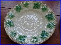 Three Antique French Plate Faience Majolica Vine Grappe