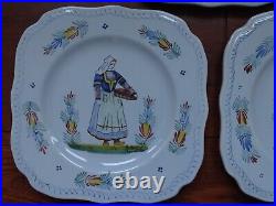 Three Squares Plates Ceramic France Hb Henriot Quimper Breton