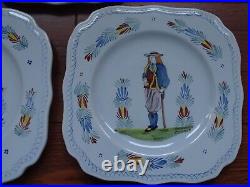 Three Squares Plates French Faience Hb Henriot Quimper Breton