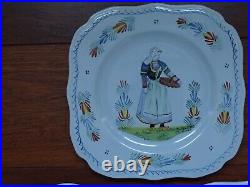 Three Squares Plates French Faience Hb Henriot Quimper Breton