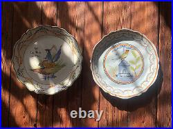 Two French Hand Painted Antique Plates. W La Liberte Faience Rare Vintage Plates