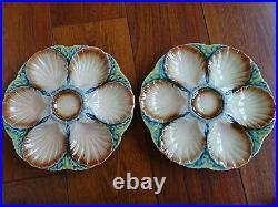 Two Vintage French Plates Oyster Faience Majolica Sarreguemines
