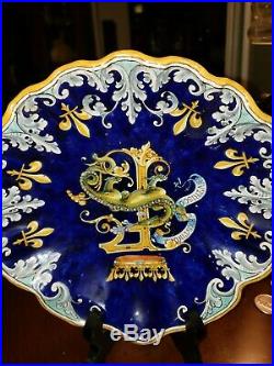 Ulysse Blois Blue French Faience Bowl w Dragons Signed E (Emile) Balon Antique