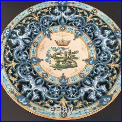 Ulysse Blois Blue French Faience Plate w Dragons Signed E (Emile) Balon Antique