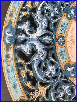 Ulysse Blois Blue French Faience Plate w Dragons Signed E (Emile) Balon Antique