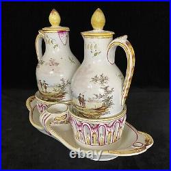 VEUVE PERRIN Assembled Cruet Set French Faience Oil & Vinegar Fitted Tray, c1795
