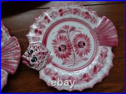 VINTAGE 6 PLATES PINK FISH CERAMIC HENRIOT QUIMPER FRANCE circa 1950s