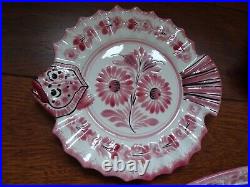 VINTAGE 6 PLATES PINK FISH CERAMIC HENRIOT QUIMPER FRANCE circa 1950s