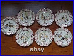 VINTAGE 7 DESSERT PLATES FRENCH FAIENCE MAJOLICA SARREGUEMINES 1900s Froment