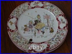 VINTAGE 7 DESSERT PLATES FRENCH FAIENCE MAJOLICA SARREGUEMINES 1900s Froment