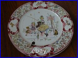 VINTAGE 8 DESSERT PLATES FRENCH FAIENCE MAJOLICA SARREGUEMINES 1900s Froment