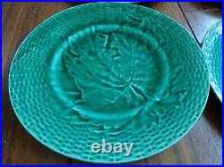 VINTAGE FOUR DESSERT PLATES FRENCH CERAMIC MAJOLICA GREEN FRENCH leaves