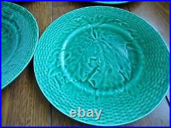 VINTAGE FOUR DESSERT PLATES FRENCH CERAMIC MAJOLICA GREEN FRENCH leaves