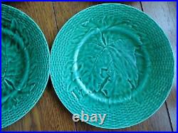 VINTAGE FOUR DESSERT PLATES FRENCH CERAMIC MAJOLICA GREEN FRENCH leaves