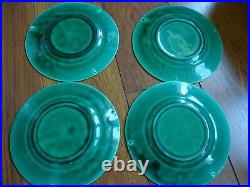 VINTAGE FOUR DESSERT PLATES FRENCH CERAMIC MAJOLICA GREEN FRENCH leaves