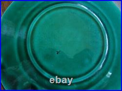 VINTAGE FOUR DESSERT PLATES FRENCH CERAMIC MAJOLICA GREEN FRENCH leaves