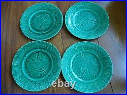 VINTAGE FOUR DESSERT PLATES FRENCH CERAMIC MAJOLICA GREEN FRENCH leaves