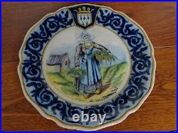 VINTAGE ONE PLATE FRENCH FAIENCE HR QUIMPER BRETON 1900s