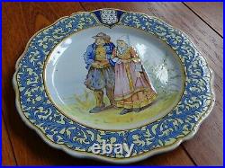 VINTAGE ONE PLATE FRENCH FAIENCE QUIMPER THE GREAT ARTIST PORQUIER BEAU c1880