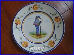 VINTAGE PLATE FRENCH FAIENCE HENRIOT HB QUIMPER COUPLES BRETON circa 1930s