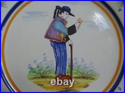 VINTAGE PLATE FRENCH FAIENCE HENRIOT HB QUIMPER COUPLES BRETON circa 1930s