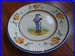 VINTAGE PLATE FRENCH FAIENCE HENRIOT HB QUIMPER COUPLES BRETON circa 1930s