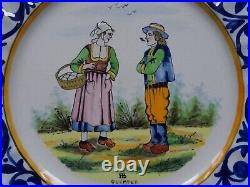 VINTAGE PLATE FRENCH HENRIOT HB QUIMPER COUPLE BRETON circa 1920s